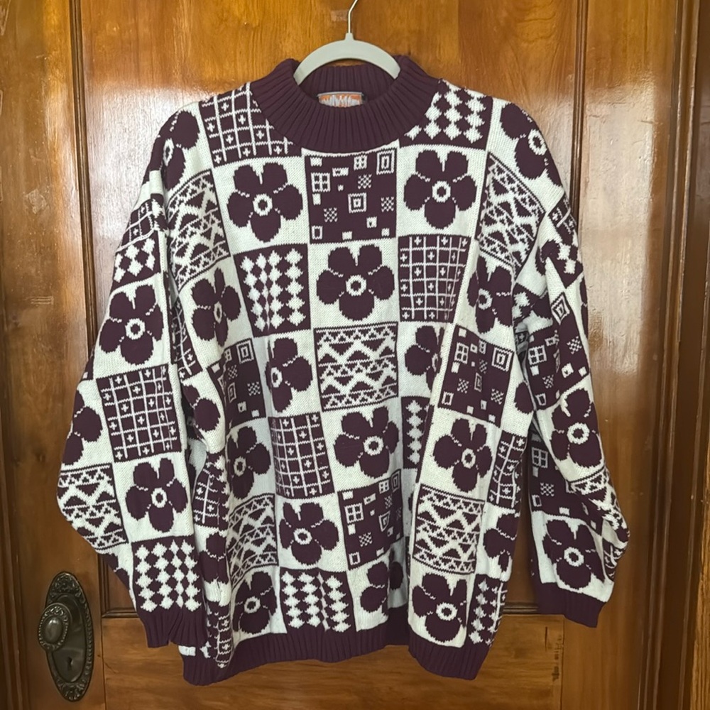 Vintage checkered floral sweater